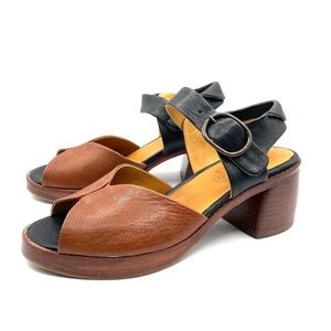 P. monjo brown black open toe wooden platform sandal